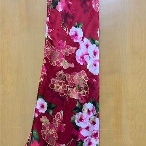 Luxurious Silk Scarf Red Multicolor Floral Long Rectangle Belt Wrap Neck scarf